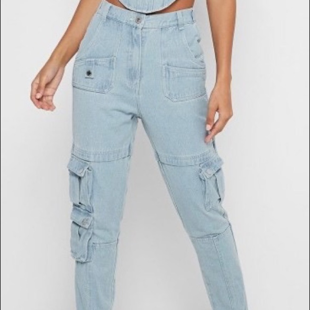 Maniere de Voir denim cargo utility pocket jeans